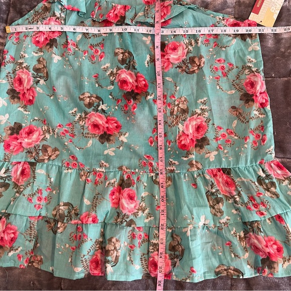 Mossimo Teal Turquoise Blue Pink Floral Tiered Ruffle Spaghetti Strap Tank NWT - Picture 4 of 8